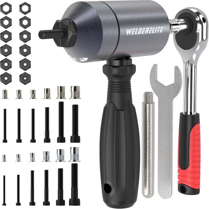 WelderElite Rivet Nut Drill Adapter Kit - Dual Drive Modes: Drill/Ratchet, with 270pcs Nuts & 36pcs Mandrels (Gray) - Image 1